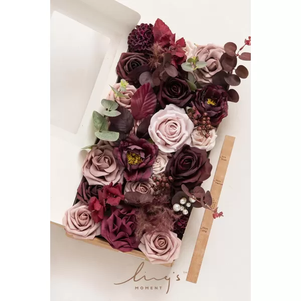 imageLings Moment Marsala Artificial Flowers Box Set for DIY Wedding Bouquets Centerpieces Arrangements Party Baby Bridal Shower Home DecorationsDusty Rose  Burgundy