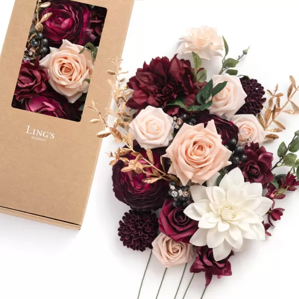 imageLings Moment Marsala Artificial Flowers Box Set for DIY Wedding Bouquets Centerpieces Arrangements Party Baby Bridal Shower Home DecorationsMarsala  Soft Peach