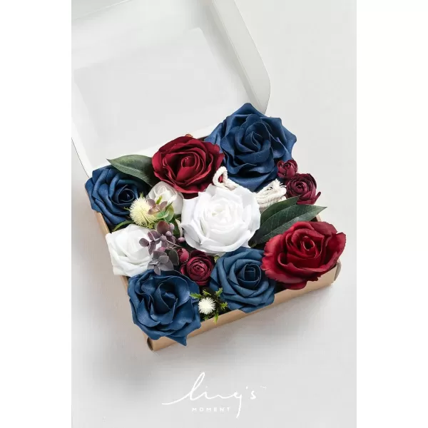 imageLings Moment Marsala Artificial Flowers Box Set for DIY Wedding Bouquets Centerpieces Arrangements Party Baby Bridal Shower Home DecorationsNavy Blue  Red