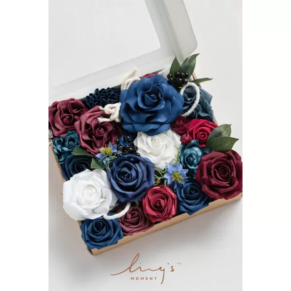 imageLings Moment Marsala Artificial Flowers Box Set for DIY Wedding Bouquets Centerpieces Arrangements Party Baby Bridal Shower Home DecorationsNavy Blue  Red