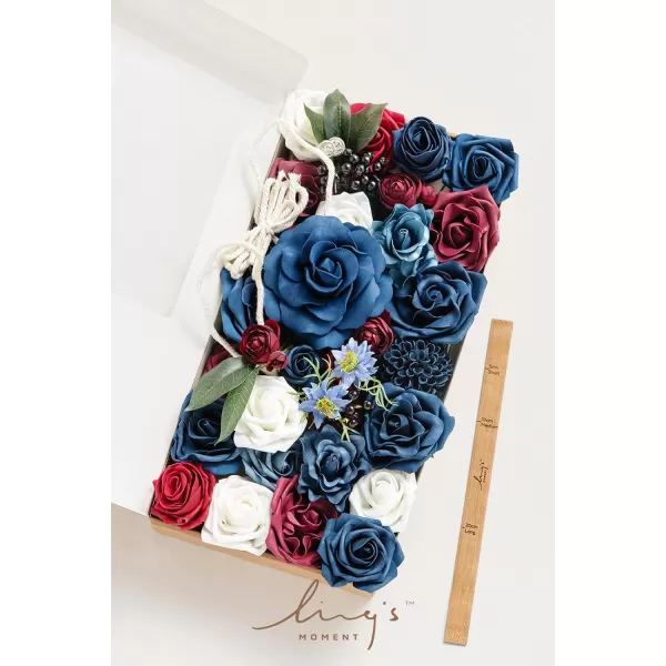 imageLings Moment Marsala Artificial Flowers Box Set for DIY Wedding Bouquets Centerpieces Arrangements Party Baby Bridal Shower Home DecorationsNavy Blue  Red