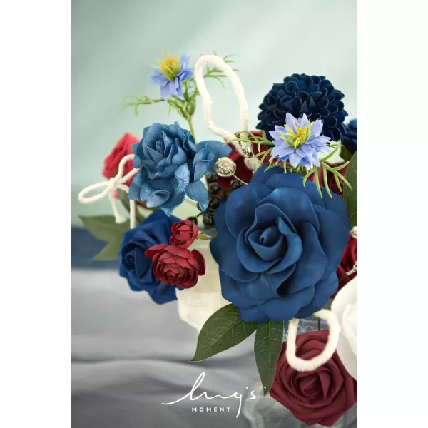 imageLings Moment Marsala Artificial Flowers Box Set for DIY Wedding Bouquets Centerpieces Arrangements Party Baby Bridal Shower Home DecorationsNavy Blue  Red