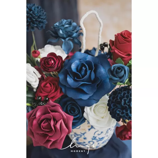 imageLings Moment Marsala Artificial Flowers Box Set for DIY Wedding Bouquets Centerpieces Arrangements Party Baby Bridal Shower Home DecorationsNavy Blue  Red