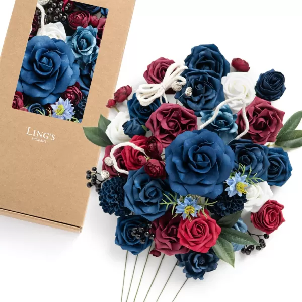 imageLings Moment Marsala Artificial Flowers Box Set for DIY Wedding Bouquets Centerpieces Arrangements Party Baby Bridal Shower Home DecorationsNavy Blue  Red