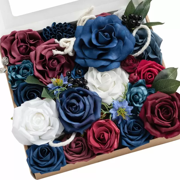 imageLings Moment Marsala Artificial Flowers Box Set for DIY Wedding Bouquets Centerpieces Arrangements Party Baby Bridal Shower Home DecorationsNavy Blue  Red