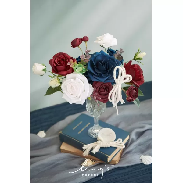 imageLings Moment Marsala Artificial Flowers Box Set for DIY Wedding Bouquets Centerpieces Arrangements Party Baby Bridal Shower Home DecorationsNavy Blue  Red