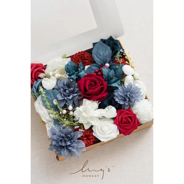 imageLings Moment Marsala Artificial Flowers Box Set for DIY Wedding Bouquets Centerpieces Arrangements Party Baby Bridal Shower Home DecorationsRed  Navy  White