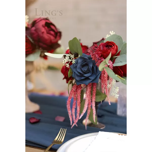 imageLings Moment Marsala Artificial Flowers Box Set for DIY Wedding Bouquets Centerpieces Arrangements Party Baby Bridal Shower Home DecorationsRed  Navy