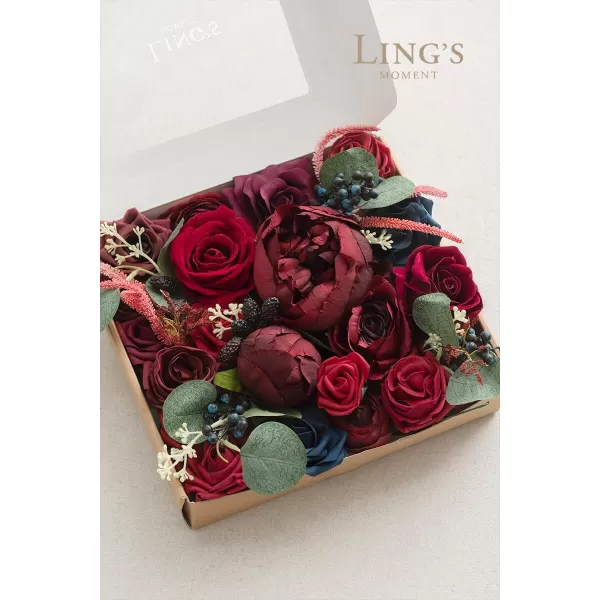 imageLings Moment Marsala Artificial Flowers Box Set for DIY Wedding Bouquets Centerpieces Arrangements Party Baby Bridal Shower Home DecorationsRed  Navy