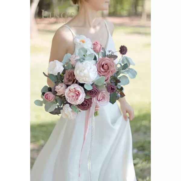 imageLings Moment Red Burgundy Bridal Bouquet Christmas Winter Wedding Bouquets for Bride 15 Inch Silk Free Form Artificial Wedding Flower BouquetBelle Dusty Rose