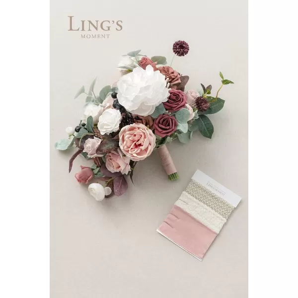 imageLings Moment Red Burgundy Bridal Bouquet Christmas Winter Wedding Bouquets for Bride 15 Inch Silk Free Form Artificial Wedding Flower BouquetBelle Dusty Rose