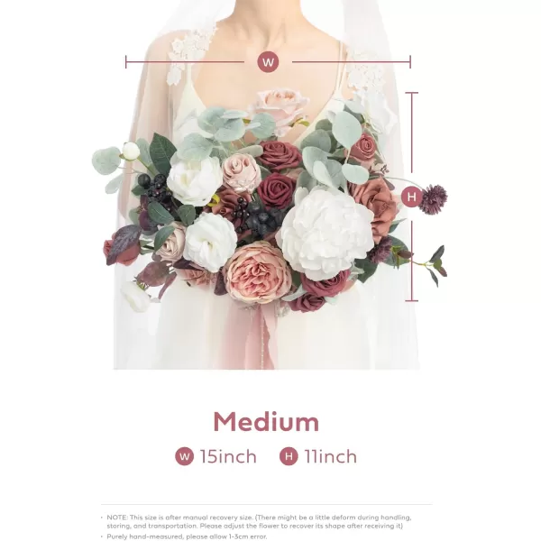 imageLings Moment Red Burgundy Bridal Bouquet Christmas Winter Wedding Bouquets for Bride 15 Inch Silk Free Form Artificial Wedding Flower BouquetBelle Dusty Rose
