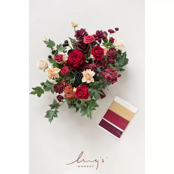 imageLings Moment Red Burgundy Bridal Bouquet Christmas Winter Wedding Bouquets for Bride 15 Inch Silk Free Form Artificial Wedding Flower BouquetBordeaux Red