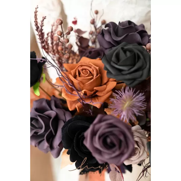 imageLings Moment Red Burgundy Bridal Bouquet Christmas Winter Wedding Bouquets for Bride 15 Inch Silk Free Form Artificial Wedding Flower BouquetEvil Purple