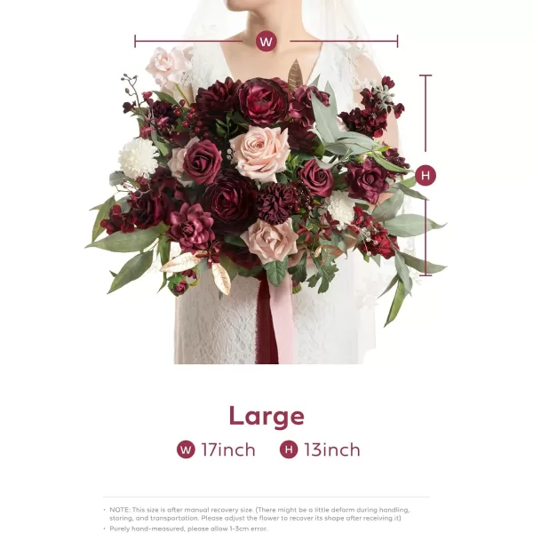 imageLings Moment Red Burgundy Bridal Bouquet Christmas Winter Wedding Bouquets for Bride 15 Inch Silk Free Form Artificial Wedding Flower BouquetMarsala  Blush