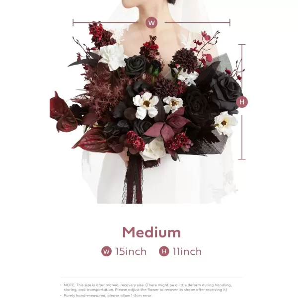 imageLings Moment Red Burgundy Bridal Bouquet Christmas Winter Wedding Bouquets for Bride 15 Inch Silk Free Form Artificial Wedding Flower BouquetMoody Burgundy  Black