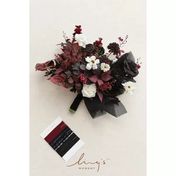 imageLings Moment Red Burgundy Bridal Bouquet Christmas Winter Wedding Bouquets for Bride 15 Inch Silk Free Form Artificial Wedding Flower BouquetMoody Burgundy  Black