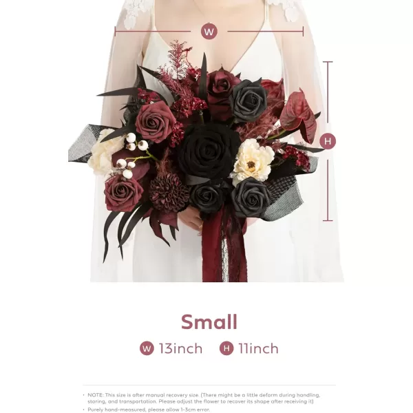 imageLings Moment Red Burgundy Bridal Bouquet Christmas Winter Wedding Bouquets for Bride 15 Inch Silk Free Form Artificial Wedding Flower BouquetMoody Burgundy  Black