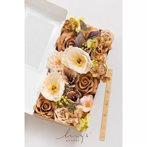 imageLings Moment Terracotta Artificial Flowers Greenery Mini Box Set Burnt Orange Fake Flower for DIY Wedding Bridal Bouquet Centerpieces Decor Floral Arrangement Decor etcSoft Peach  Brown