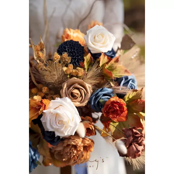 imageLings Moment Terracotta Artificial Flowers Greenery Mini Box Set Burnt Orange Fake Flower for DIY Wedding Bridal Bouquet Centerpieces Decor Floral Arrangement Decor etcOrange  Navy