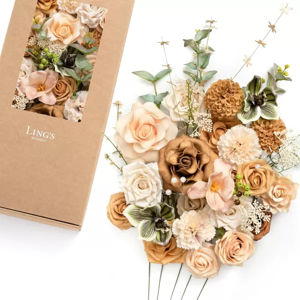 imageLings Moment Terracotta Artificial Flowers Greenery Mini Box Set Burnt Orange Fake Flower for DIY Wedding Bridal Bouquet Centerpieces Decor Floral Arrangement Decor etcApricot  Peach