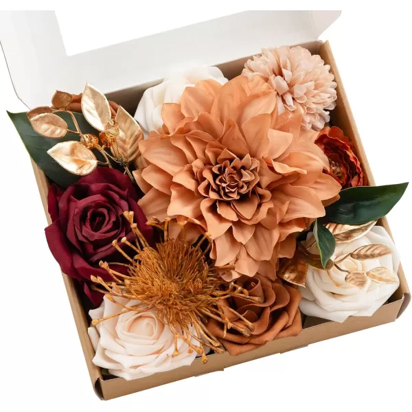 imageLings Moment Terracotta Artificial Flowers Greenery Mini Box Set Burnt Orange Fake Flower for DIY Wedding Bridal Bouquet Centerpieces Decor Floral Arrangement Decor etcTerracotta  Burgundy