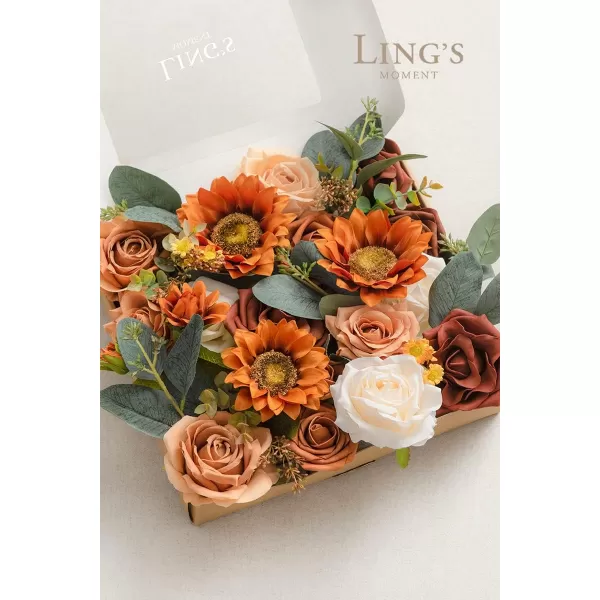 imageLings Moment Terracotta Artificial Flowers Greenery Mini Box Set Burnt Orange Fake Flower for DIY Wedding Bridal Bouquet Centerpieces Decor Floral Arrangement Decor etcOrange Sunflower  Burnt Orange