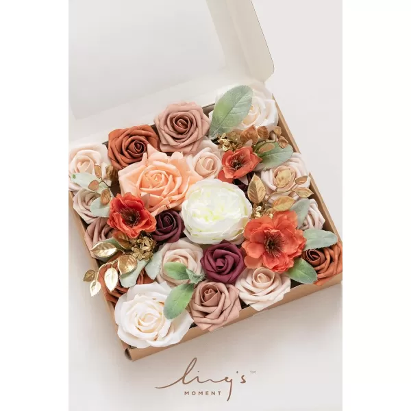 imageLings Moment Terracotta Artificial Flowers Greenery Mini Box Set Burnt Orange Fake Flower for DIY Wedding Bridal Bouquet Centerpieces Decor Floral Arrangement Decor etcDusty Rose  Orange