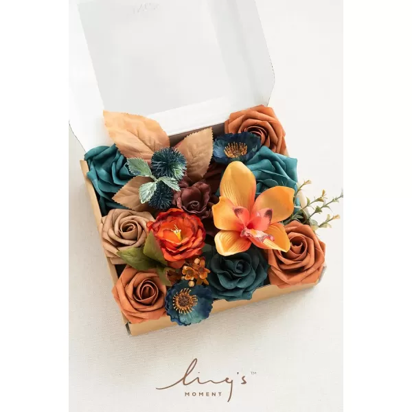 imageLings Moment Terracotta Artificial Flowers Greenery Mini Box Set Burnt Orange Fake Flower for DIY Wedding Bridal Bouquet Centerpieces Decor Floral Arrangement Decor etcTeal  Burnt Orange