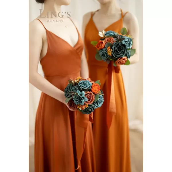 imageLings Moment Terracotta Artificial Flowers Greenery Mini Box Set Burnt Orange Fake Flower for DIY Wedding Bridal Bouquet Centerpieces Decor Floral Arrangement Decor etcTeal  Orange