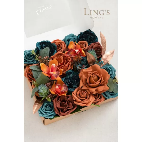 imageLings Moment Terracotta Artificial Flowers Greenery Mini Box Set Burnt Orange Fake Flower for DIY Wedding Bridal Bouquet Centerpieces Decor Floral Arrangement Decor etcTeal  Burnt Orange