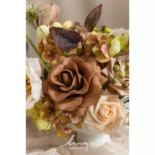 imageLings Moment Terracotta Artificial Flowers Greenery Mini Box Set Burnt Orange Fake Flower for DIY Wedding Bridal Bouquet Centerpieces Decor Floral Arrangement Decor etcSoft Peach  Brown