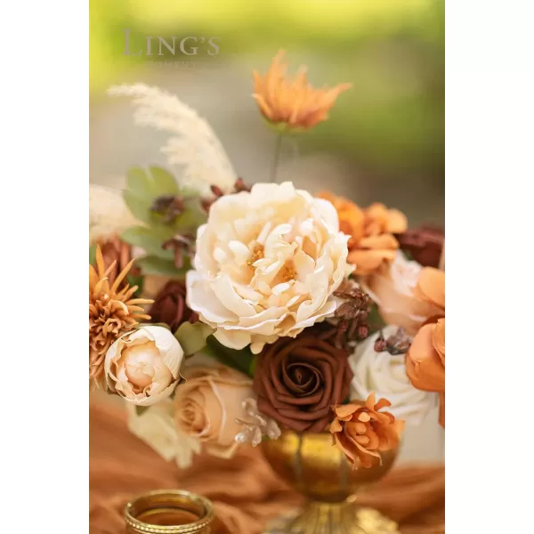 imageLings Moment Terracotta Artificial Flowers Greenery Mini Box Set Burnt Orange Fake Flower for DIY Wedding Bridal Bouquet Centerpieces Decor Floral Arrangement Decor etcTerracotta  Cream