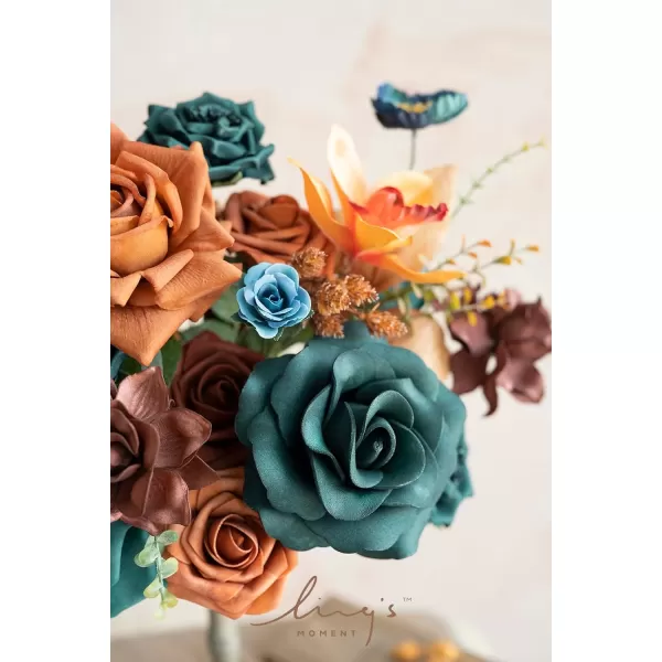 imageLings Moment Terracotta Artificial Flowers Greenery Mini Box Set Burnt Orange Fake Flower for DIY Wedding Bridal Bouquet Centerpieces Decor Floral Arrangement Decor etcTeal  Burnt Orange