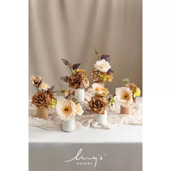 imageLings Moment Terracotta Artificial Flowers Greenery Mini Box Set Burnt Orange Fake Flower for DIY Wedding Bridal Bouquet Centerpieces Decor Floral Arrangement Decor etcSoft Peach  Brown