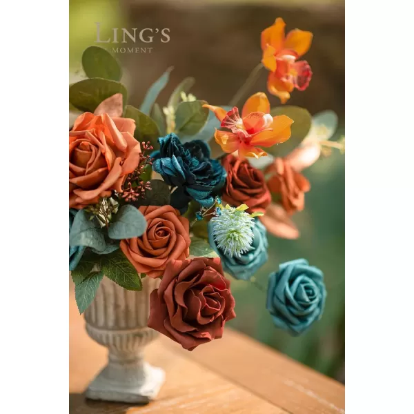 imageLings Moment Terracotta Artificial Flowers Greenery Mini Box Set Burnt Orange Fake Flower for DIY Wedding Bridal Bouquet Centerpieces Decor Floral Arrangement Decor etcTeal  Burnt Orange