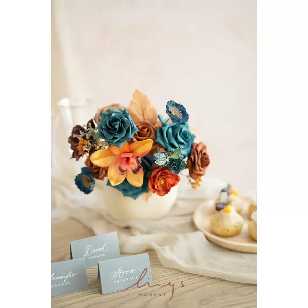 imageLings Moment Terracotta Artificial Flowers Greenery Mini Box Set Burnt Orange Fake Flower for DIY Wedding Bridal Bouquet Centerpieces Decor Floral Arrangement Decor etcTeal  Burnt Orange