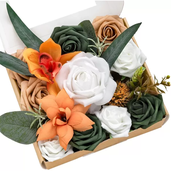 imageLings Moment Terracotta Artificial Flowers Greenery Mini Box Set Burnt Orange Fake Flower for DIY Wedding Bridal Bouquet Centerpieces Decor Floral Arrangement Decor etcWhite  Dark Green  Orange