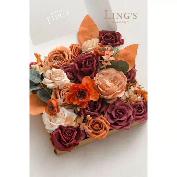 imageLings Moment Terracotta Artificial Flowers Greenery Mini Box Set Burnt Orange Fake Flower for DIY Wedding Bridal Bouquet Centerpieces Decor Floral Arrangement Decor etcOrange  Burgundy