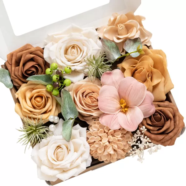 imageLings Moment Terracotta Artificial Flowers Greenery Mini Box Set Burnt Orange Fake Flower for DIY Wedding Bridal Bouquet Centerpieces Decor Floral Arrangement Decor etcApricot  Peach