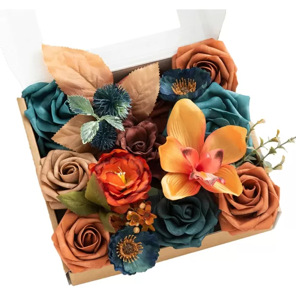 imageLings Moment Terracotta Artificial Flowers Greenery Mini Box Set Burnt Orange Fake Flower for DIY Wedding Bridal Bouquet Centerpieces Decor Floral Arrangement Decor etcTeal  Burnt Orange