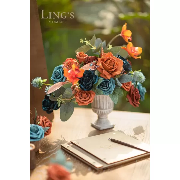 imageLings Moment Terracotta Artificial Flowers Greenery Mini Box Set Burnt Orange Fake Flower for DIY Wedding Bridal Bouquet Centerpieces Decor Floral Arrangement Decor etcTeal  Burnt Orange