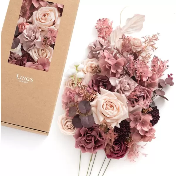 imageLings Moment Artificial Flowers Combo Box Set Sarah Dusty Rose ampamp Navy for DIY Wedding Bouquet Centerpieces Decor Floral Arrangement DecorCinnamon Rose  Cream