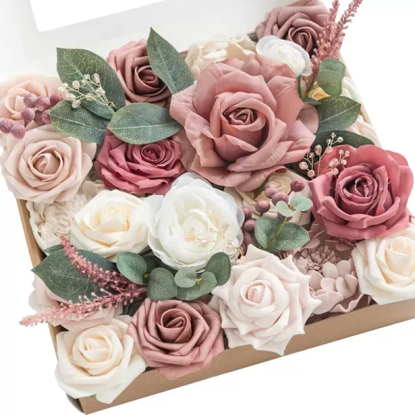 imageLings Moment Artificial Flowers Combo Box Set Sarah Dusty Rose ampamp Navy for DIY Wedding Bouquet Centerpieces Decor Floral Arrangement DecorCinnamon Rose  Ivory