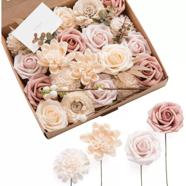 imageLings Moment Artificial Flowers Combo Box Set Sarah Dusty Rose ampamp Navy for DIY Wedding Bouquet Centerpieces Decor Floral Arrangement DecorDusty Rose  Cream  Blush