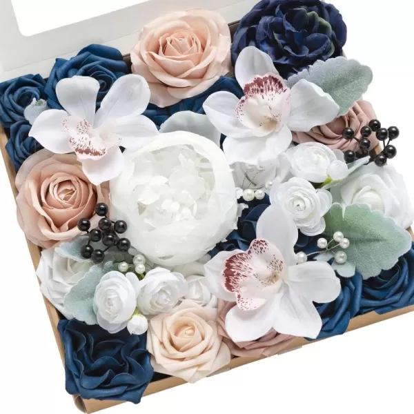 imageLings Moment Artificial Flowers Combo Box Set Sarah Dusty Rose ampamp Navy for DIY Wedding Bouquet Centerpieces Decor Floral Arrangement DecorDusty Rose  Navy  White