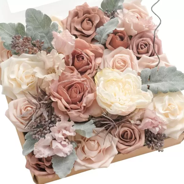 imageLings Moment Artificial Flowers Combo Box Set Sarah Dusty Rose ampamp Navy for DIY Wedding Bouquet Centerpieces Decor Floral Arrangement DecorDusty Rose  Cream  Flocked Leaves