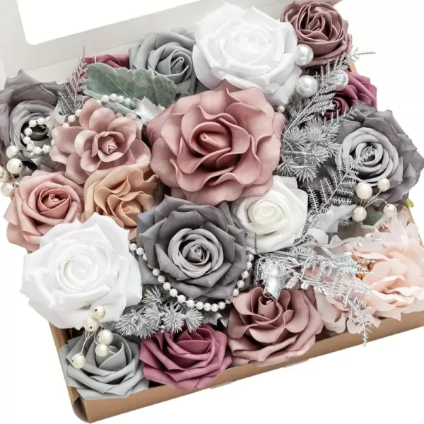 imageLings Moment Artificial Flowers Combo Box Set Sarah Dusty Rose ampamp Navy for DIY Wedding Bouquet Centerpieces Decor Floral Arrangement DecorDusty Rose  Grey