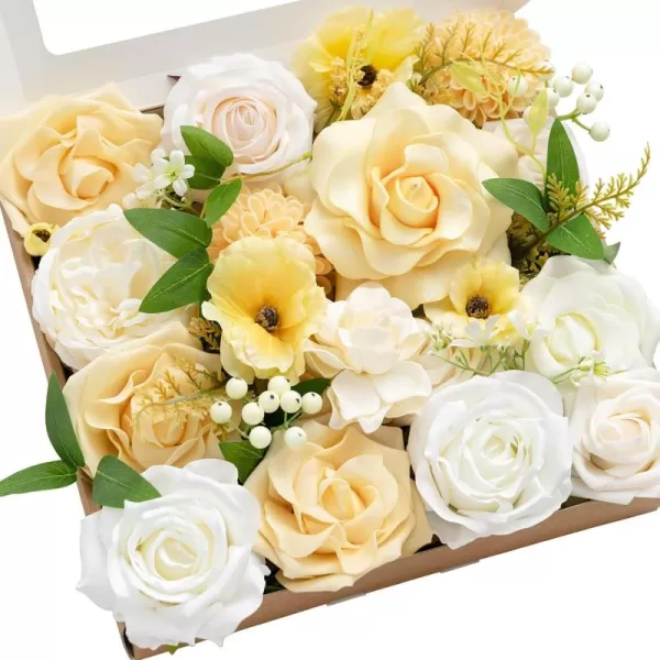imageLings Moment Artificial Flowers Dusty Blue Dahlia Flowers Combo for DIY Wedding Bouquets Centerpieces Arrangements Party Baby Shower Home Decorations Bridal ShowerA4creamy Yellow