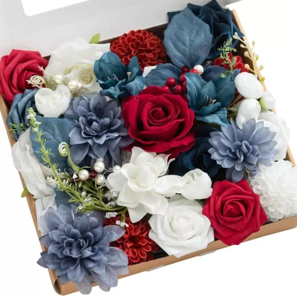 imageLings Moment Marsala Artificial Flowers Box Set for DIY Wedding Bouquets Centerpieces Arrangements Party Baby Bridal Shower Home DecorationsRed  Navy  White